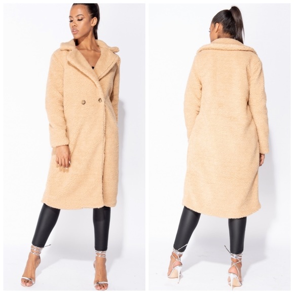 Light Tan Long Length Faux Fur Teddy Jacket - Picture 3 of 7